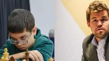 Faustino Oro y Magnus Carlsen.