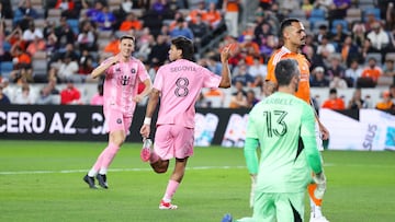 HOUSTON, TEXAS - MARCH 02: Telasco Segovia #8 of Inter Miami CF celebrates after scoring the team's first goal during the MLS match between Houston Dynamo FC and Inter Miami at Shell Energy Stadium on March 02, 2025 in Houston, Texas. Alex Slitz/Getty Images/AFP (Photo by Alex Slitz / GETTY IMAGES NORTH AMERICA / Getty Images via AFP)