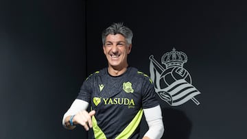 SAN SEBASTIÁN, 23/05/2025.- El entrenador de la Real Sociedad, Imanol Alguacil, ha ofrecido este viernes su última rueda de prensa como técnico blanquiazul en San Sebastián, previa al partido del sábado contra el Real Madrid en el Santiago Bernabéu, su último partido en el banquillo txuri urdin. EFE/Javier Etxezarreta