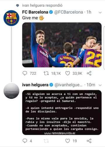 El tuit del Barcelona y la respuesta de Iv&aacute;n Helguera.