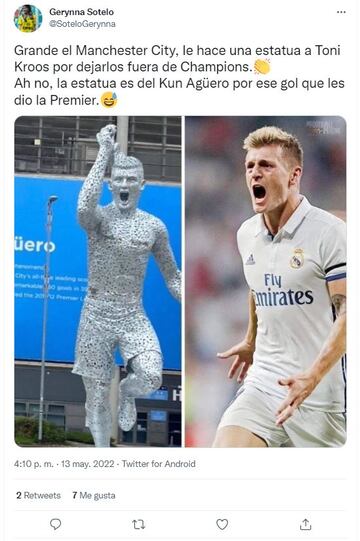 memes graciosos sobre la estatua de Agüero y su parecido con Toni Kroos