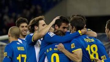 <b>CELEBRACIÓN. </b>El equipo al completo festeja el segundo tanto en el encuentro ante el Celta que logró Álvaro Vázquez.