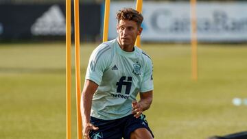 Marcos Llorente, jugador del Atl&eacute;tico, en un entrenamiento de la Selecci&oacute;n.