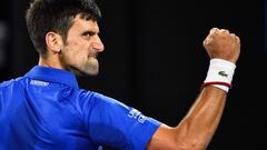 Novak Djokovic celebra un punto ante Rafa Nadal en la final del Open de Australia.