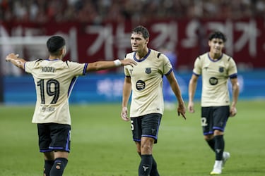 Andreas Christensen celebra su gol al FC Seoul.