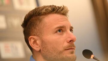 FLORENCE, ITALY - SEPTEMBER 21: Ciro Immobile of Italy speaks with the media during a press conference at Centro Tecnico Federale di Coverciano on September 21, 2022 in Florence, Italy. (Photo by Claudio Villa/Getty Images)