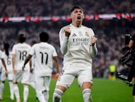Fede Valverde celebra un gol con el Real Madrid.