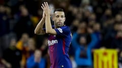 El lateral izquierdo del Barcelona, Jordi Alba, durante el partido.