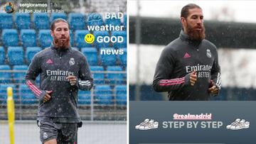 Las dos 'stories' publicadas en Instagram por Sergio Ramos en las que aparece entrenándose en Valdebebas.