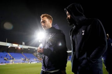 Tottenham's Christian Eriksen and Serge Aurier on the pitch before the match