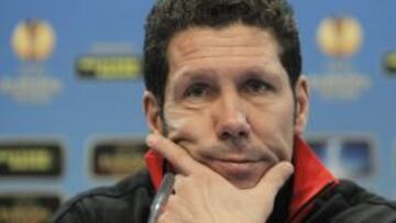 El técnico del Atlético de Madrid, Diego Simeone, durante una rueda de prensa.