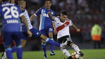 Juan Fernando Quintero durante el partido entre River Plate y Racing por la vuelta de los octavos de final de la Copa Libertadores 2018