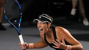 Tennis - WTA Tour Finals - Centro Panamericano de Tenis, Guadalajara, Mexico - November 12, 2021 Spain's Garbine Muguruza celebrates after winning her group stage match against Czech Republic's Barbora Krejcikova REUTERS/Henry Romero