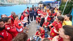 La Selección española femenina este martes durante el enfrentamiento ante Italia en el partido correspondiente a la Hockey Nations Cup, en Valencia.