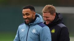 Callum Wilson y Eddie Howe, en el entrenamiento de ayer.