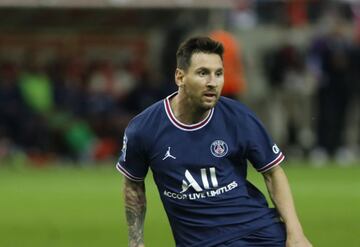 Lionel Messi during the French championship Ligue 1 football match between Stade de Reims and Paris Saint-Germain on August 29, 2021 at Auguste Delaune stadium in Reims, France