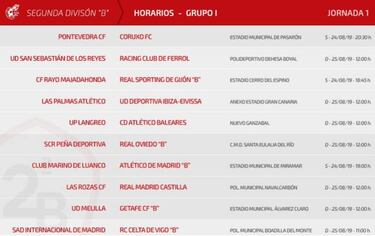 Horarios oficiales para la primera jornada en Segunda División B