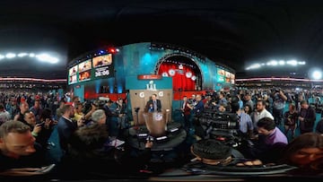 HOUSTON, TX - JANUARY 30: (EDITOR&#039;S NOTE: Image was created as an Equirectangular Panorama. Import image into a panoramic player to create an interactive 360 degree view.) Head coach Bill Belichick of the New England Patriots speaks with the media during Super Bowl 51 Opening Night at Minute Maid Park on January 30, 2017 in Houston, Texas.   Travis Lindquist/Getty Images/AFP
 == FOR NEWSPAPERS, INTERNET, TELCOS &amp; TELEVISION USE ONLY ==