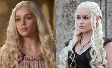 Daenerys Targaryen en la primera (izq) y séptima (der) temporada de Game of Thrones.  