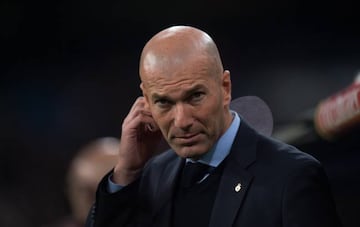 MADRID, SPAIN - JANUARY 24: Zinedine Zidane, Manager of Real Madrid looks on during the Copa del Rey, Quarter Final, Second Leg match between Real Madrid and Leganes at the Santiago Bernabeu stadium on January 24