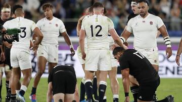 Rugby Union - Rugby World Cup - Semi Final - England v New Zealand - International Stadium Yokohama, Yokohama, Japan - October 26, 2019. England&#039;s Billy Vunipola and Owen Farrell after the match. REUTERS/Issei Kato