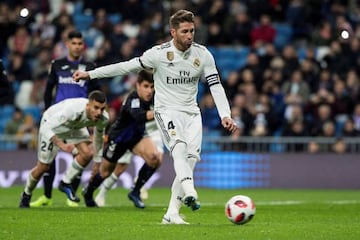 Ramos scores from the spot against Leganés to bring up a century of goals for club and country.