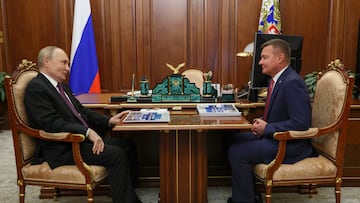 FILE PHOTO: Russian Minister of Transport Roman Starovoit attends a meeting with Russian President Vladimir Putin, in Moscow, Russia January 30, 2025. Sputnik/Gavriil Grigorov/Pool via REUTERS ATTENTION EDITORS - THIS IMAGE WAS PROVIDED BY A THIRD PARTY.