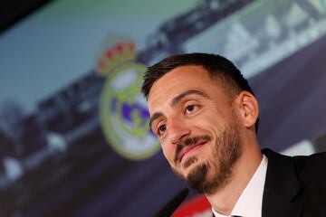 Joselu, durante su presentación con el Real Madrid.
