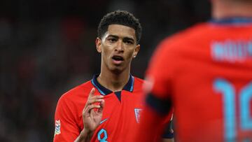 LONDON, ENGLAND - SEPTEMBER 26: Jude Bellingham of England during the UEFA Nations League League A Group 3 match between England and Germany at Wembley Stadium on September 26, 2022 in London, United Kingdom. (Photo by Matthew Ashton - AMA/Getty Images)