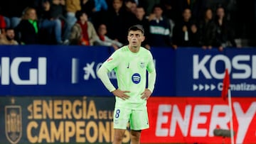 Soccer Football - LaLiga - Osasuna v FC Barcelona - El Sadar Stadium, Pamplona, Spain - September 28, 2024 FC Barcelona's Pedri reacts REUTERS/Vincent West
