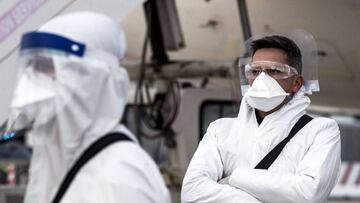 Fiumicino (roma) (Italy), 28/03/2020.- Albanian doctors who arrived in Italy to help during the Covid-19 Coronavirus emergency at Leonardo Da Vinci airport in Fiumicino, Rome, Italy, 28 March 2020. (Italia, Roma) EFE/EPA/ANGELO CARCONI