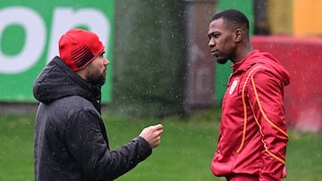 ISTANBUL, TURKIYE - FEBRUARY 12: Carlos Eccehomo Cuesta (R) of Galatasaray takes part in a training session at Florya Metin Oktay Facilities, held ahed of their UEFA Europa League play-off game against AZ Alkmaar, on February 12, 2025. (Photo by Abdulhamid Hosbas/Anadolu via Getty Images)