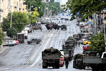 Los combatientes del grupo mercenario privado Wagner están desplegados en las calles de Rostov. 
