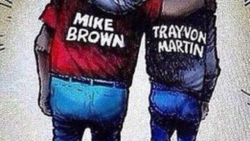 Imagen publicada en el Instagram de LeBron James. En él se representa a Mike Brown y Trayvon Martin caminando juntos.