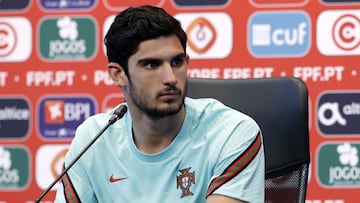 Soccer Football - Euro 2020 - Portugal Press Conference - Illovzky Rudolf Stadium, Budapest, Hungary - June 12, 2021 Portugal&#039;s Goncalo Guedes during the press conference REUTERS/Bernadett Szabo