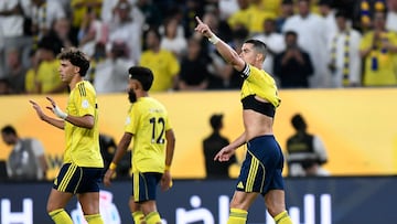 Soccer Football - Saudi Pro League - Al Nassr v Al Fateh - Al-Awwal Park, Riyadh, Saudi Arabia - October 18, 2025 Al Nassr's Cristiano Ronaldo celebrates scoring their second goal REUTERS/Stringer