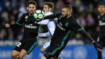 Isco, Rubén Pérez y Benzema en una jugada del Leganés-Real Madrid de la temporada pasada.