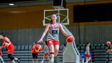 Maite Cazorla, base de la Selecci車n, durante un entrenamiento en el Stozice Arena de Liubliana (Eslovenia).