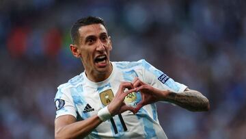 Soccer Football - Finalissima - Italy v Argentina - Wembley Stadium, London, Britain - June 1, 2022 Argentina's Angel Di Maria celebrates scoring their second goal REUTERS/David Klein TPX IMAGES OF THE DAY