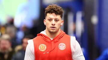 Jan 21, 2024; Orchard Park, New York, USA; Kansas City Chiefs quarterback Patrick Mahomes (15) takes the field to practice before the 2024 AFC divisional round game against the Buffalo Bills at Highmark Stadium. Mandatory Credit: Mark J. Rebilas-USA TODAY Sports