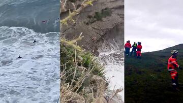 Surfista rescatado por los equipos de emergencias en Suances, Cantabria, el 8 de diciembre del 2024