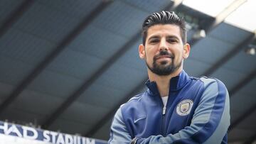 Nolito, fichaje del Manchester City, en el Etihad Stadium.