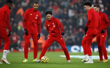 Liverpool's Takumi Minamino during the warm-up.