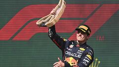 Max Verstappen celebra la victoria en el GP de Bélgica.
