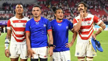 Rugby Union - Rugby World Cup 2019 - Pool A - Japan v Samoa - City of Toyota Stadium, Toyota, Japan - October 5, 2019 Samoa and Japan players after the match REUTERS/Annegret Hilse