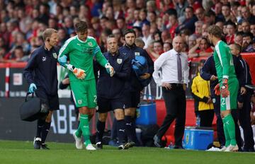 Burnley's Nick Pope goes off injured