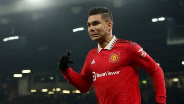 Soccer Football - FA Cup - Fourth Round - Manchester United v Reading - Old Trafford, Manchester, Britain - January 28, 2023 Manchester United's Casemiro celebrates scoring their first goal REUTERS/Phil Noble