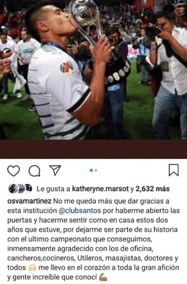Osvaldo Martínez sale de Santos Laguna