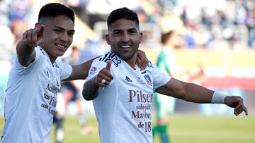 Futbol, Universidad de Chile vs Colo Colo.
Fecha 22, campeonato Nacional 2021.
El jugador de Colo Colo Ignacio Jara celebra su gol contra Universidad de Chile durante el partido de primera division disputado en el estadio El Teniente de Rancagua, Chile.