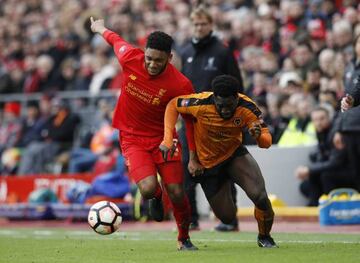 Joe Gomez in action against Wolves.